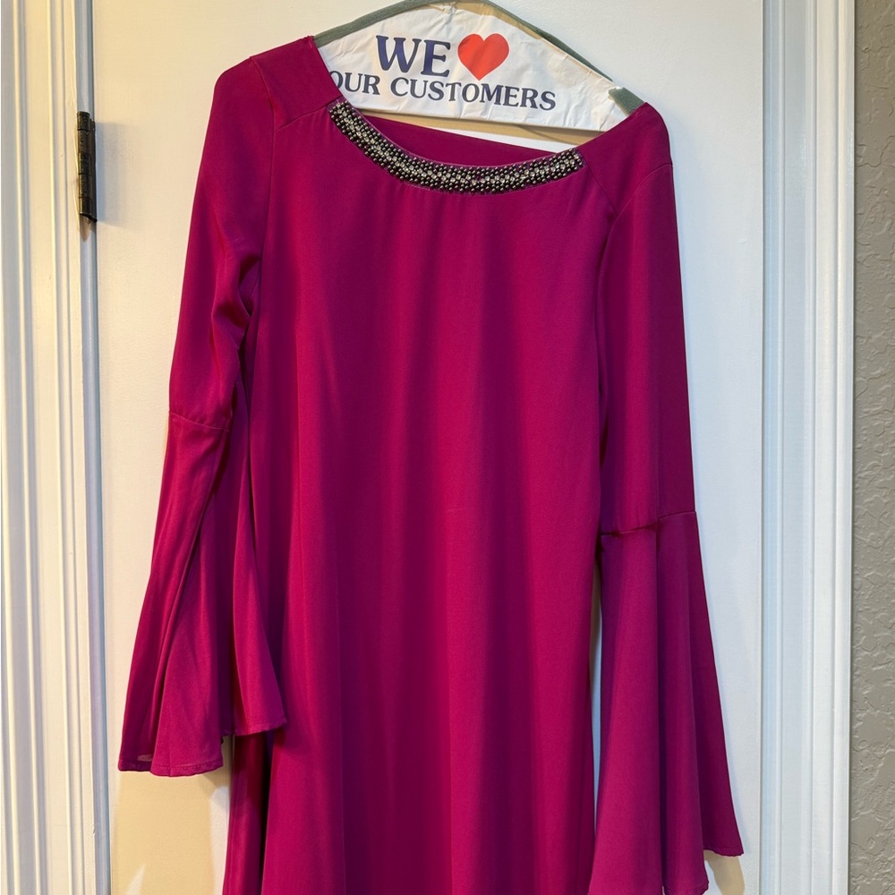 Elegant Long Sleeve Magenta Dress
